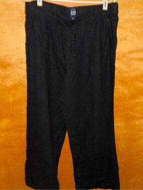 GAP Linen Black Drawstring wide leg pants women large